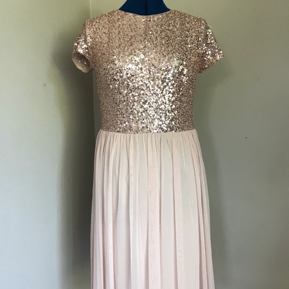 Marina Pink Rose Gold Sequin Dress Tulle Skirt Size 10 Party Holiday - Picture 2 of 8